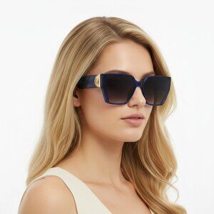 NEW MEDUSA Luxe Iconic Glam Trendy Designer Style Sunglasses Blue Gold